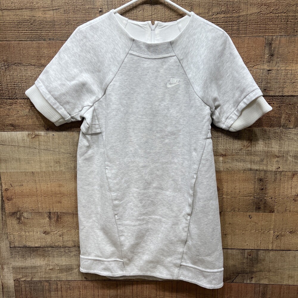 Nike Tech Womens Light Gray Short Sleeve Sweatshirt Crew Neck Long Size Sm